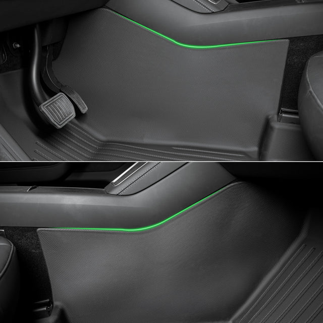 Tesla Model Y Juniper floor mat close-up — raised edge detail and 3D laser-scanned TPE texture
