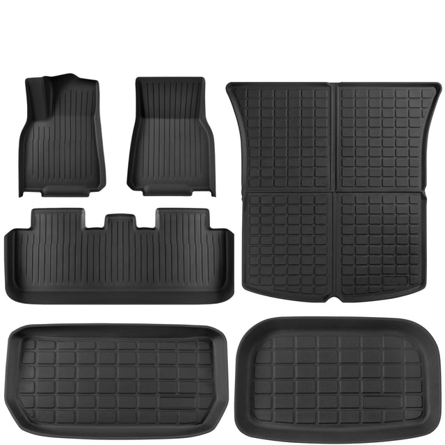 SUPER LINER Floor Mats for Tesla Model Y 5 Seats 2021-2024 6 PCS Cargo Liners, Extra-Thick TPE All-Weather Floor & Cargo Liners | Pet & Child-Friendly Tesla Model Y Accessories