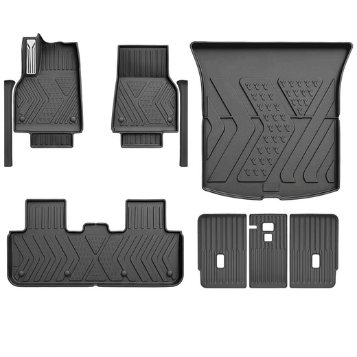 Tesla Model Y Juniper Floor Mats 2026, 9 Piece Door Sill and Trunk Set, All Weather TPE, 3 Seat Back Protectors