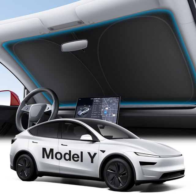 SUPER LINER 2 PCS Accessories for Tesla Model Y Juniper 2026 2025,CabinProtect Glass Roof Sunshade & Windshield Sun Shade [Never Sag,Graphene Iattice Reflective Layer] Heat Insulation Glass Sun Shade